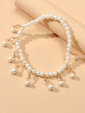 Feelontop Handmade Elastic Pearl Bead Anklet Barefoot Sandal Beach Bling Jewelry