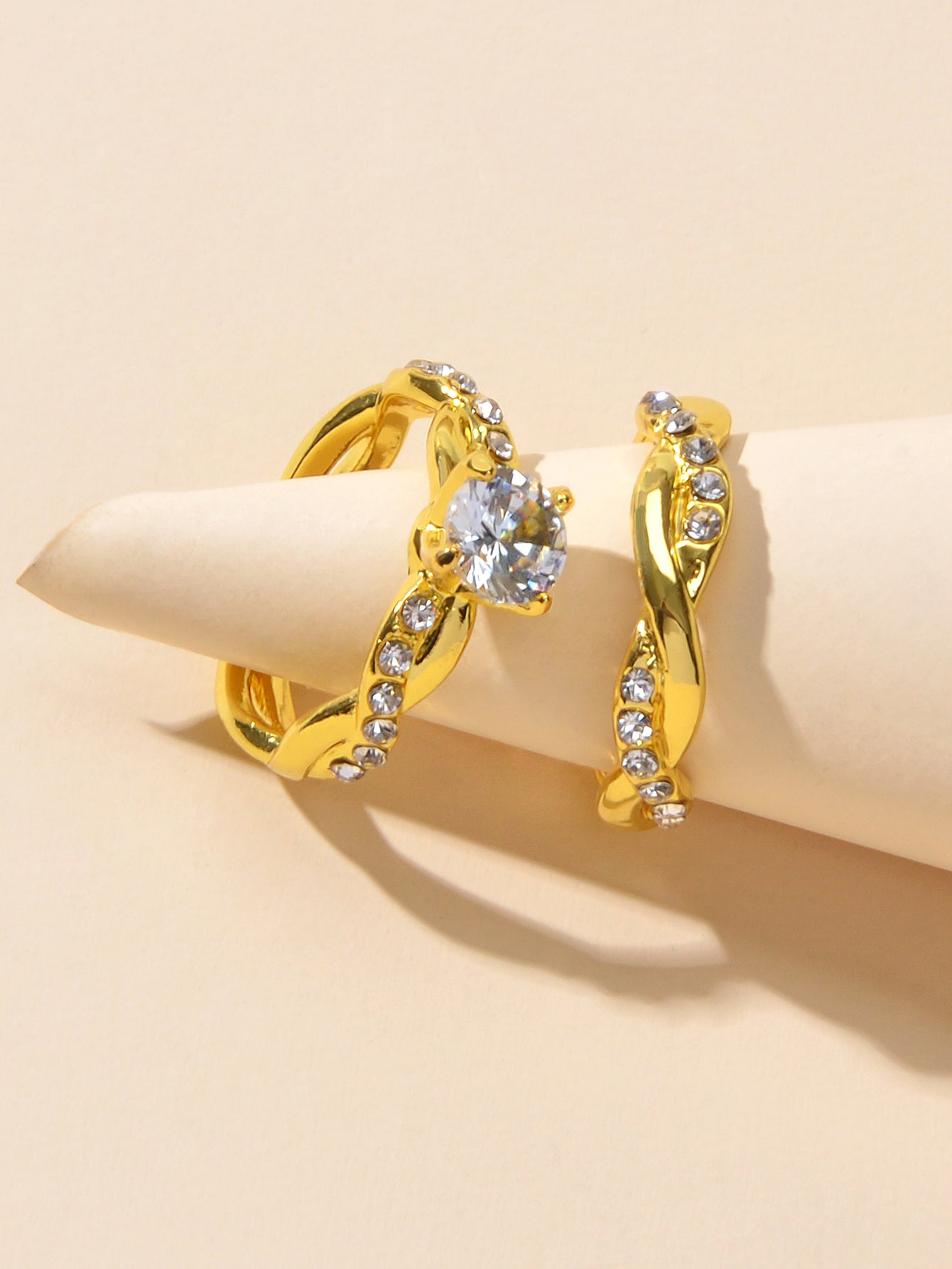 Simulated Diamond Silver Wedding Band Set (2pcs)