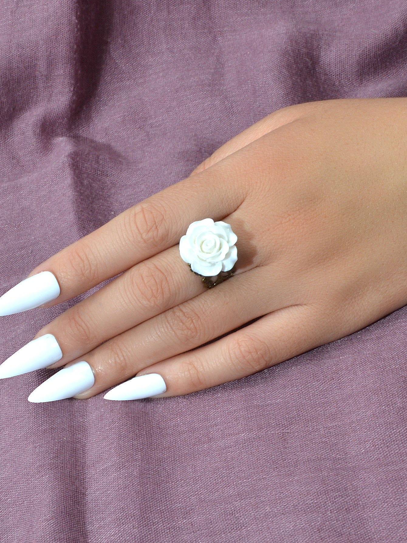 Retro Gothic Jewellery Resin Flower Open Cuff Finger Ring Antique Accessories-6