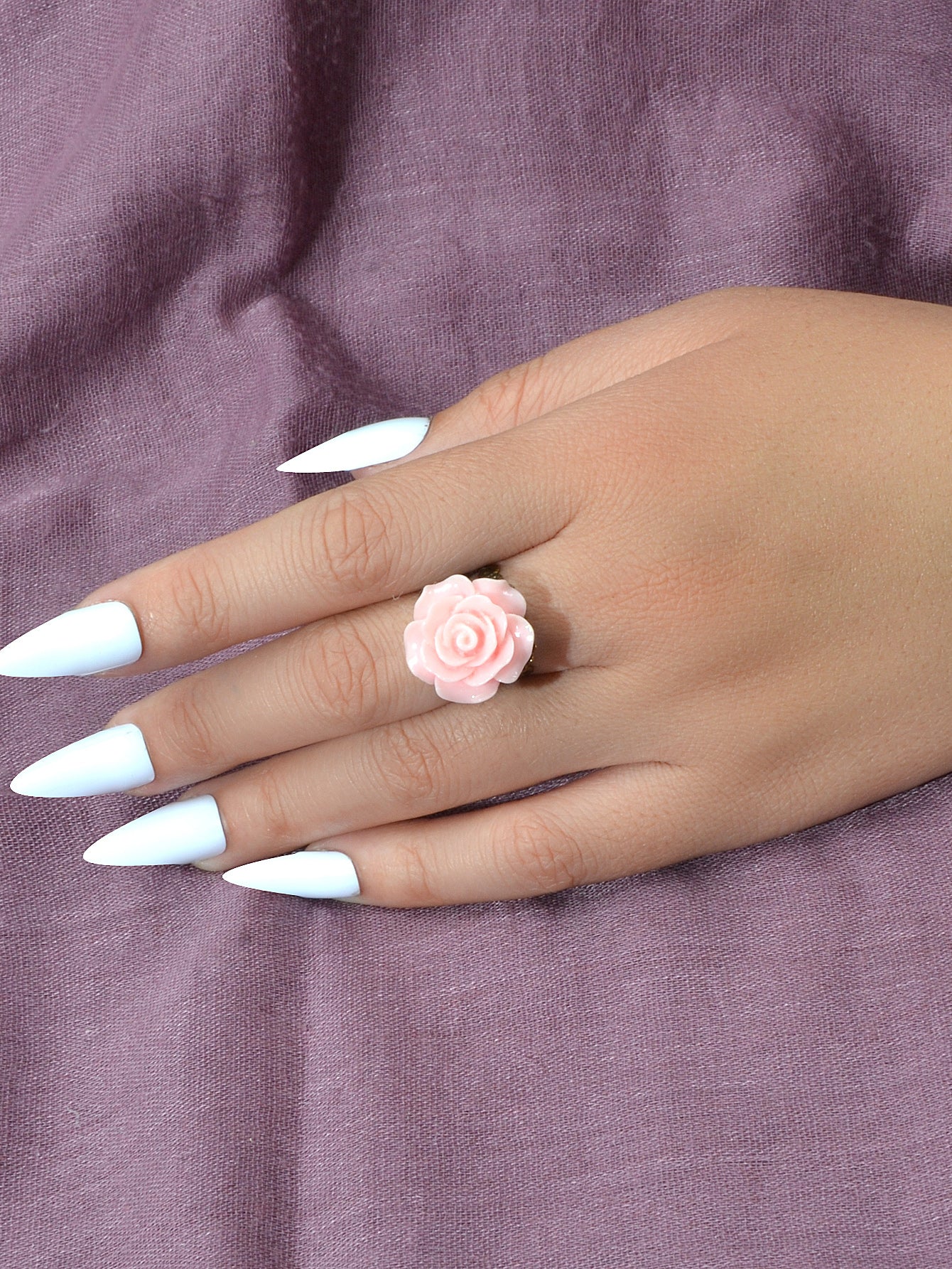 Retro Gothic Jewellery Resin Flower Open Cuff Finger Ring Antique Accessories-5