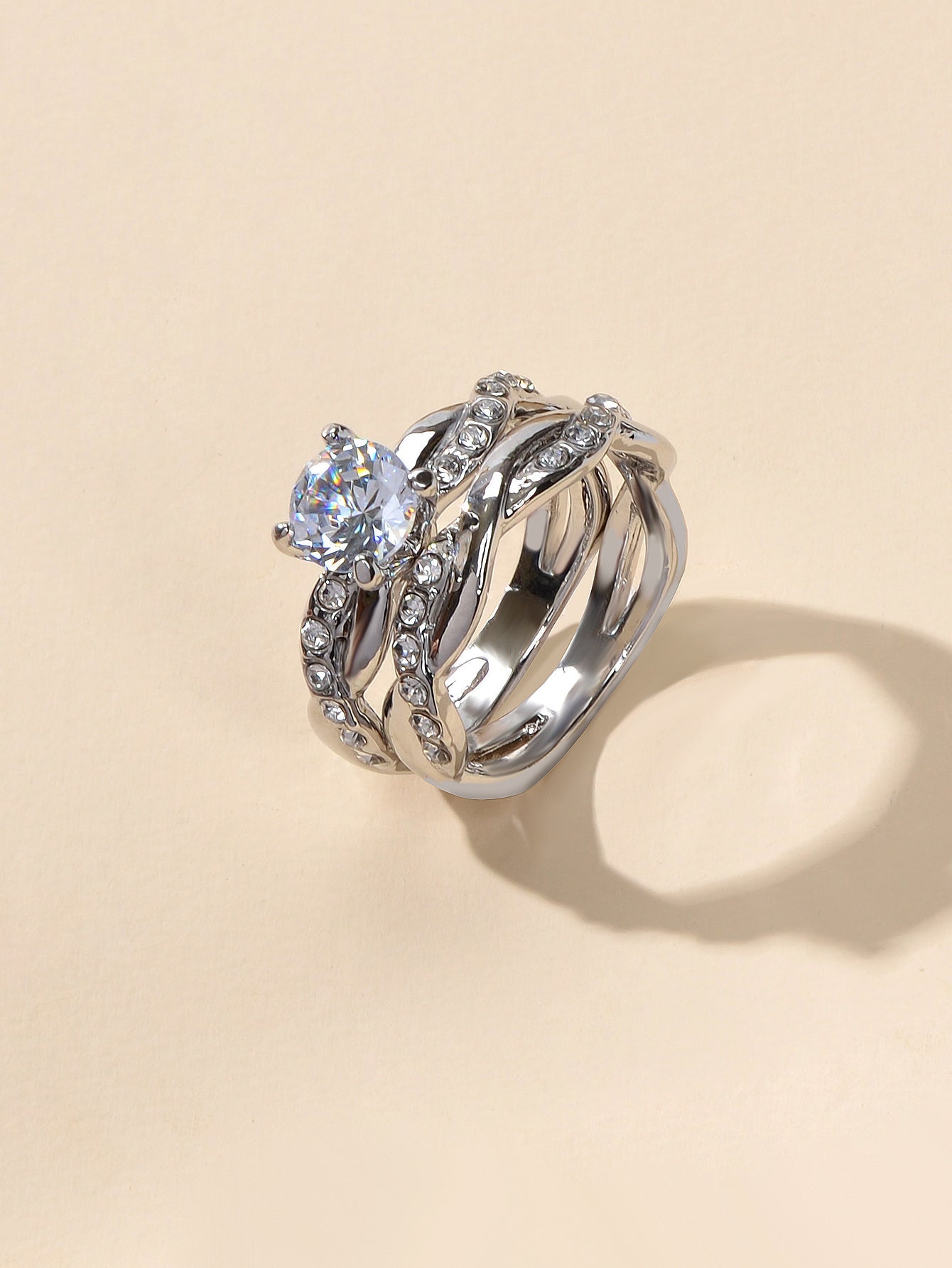 Simulated Diamond Silver Wedding Band Set (2pcs)
