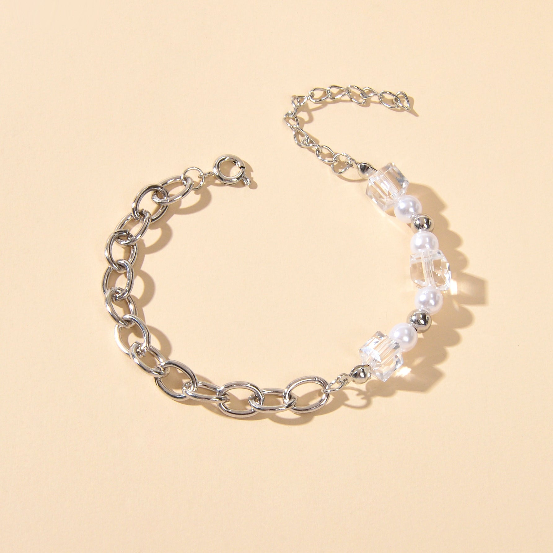 Trendy Accessories Transparent Beads Pearl Silver Chain Bracelet Female Jewelry
