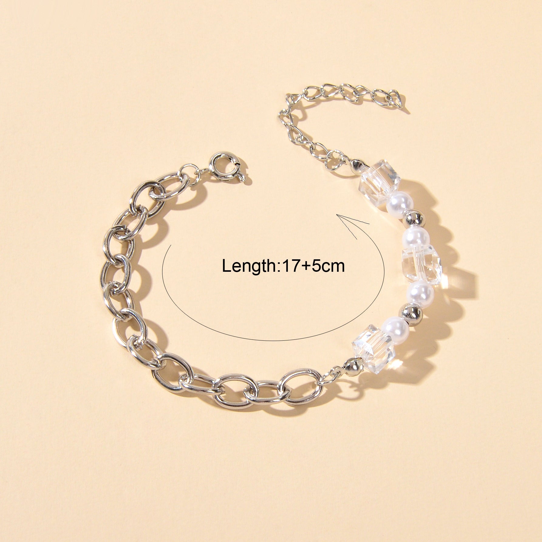 Trendy Accessories Transparent Beads Pearl Silver Chain Bracelet Female Jewelry