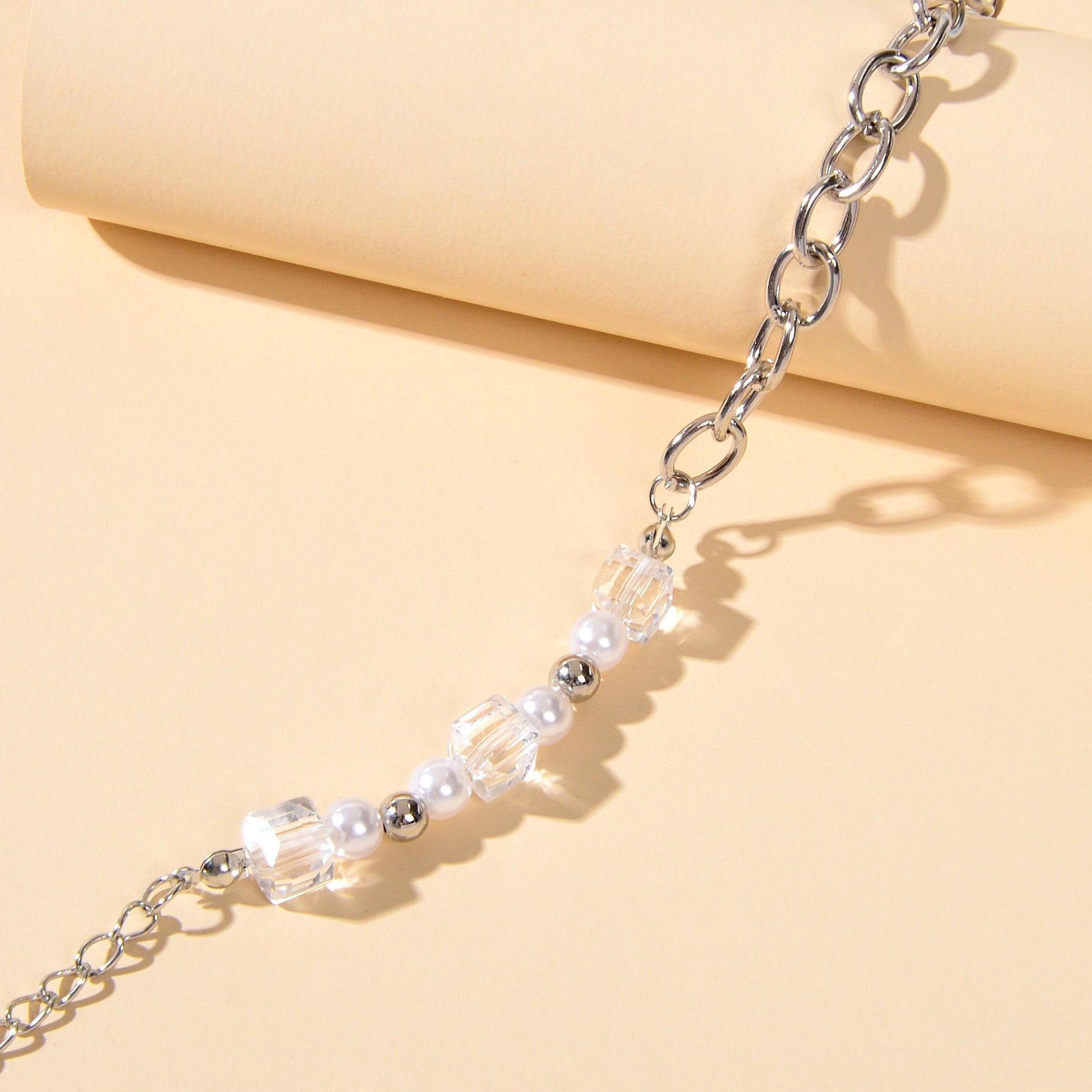 Trendy Accessories Transparent Beads Pearl Silver Chain Bracelet Female Jewelry