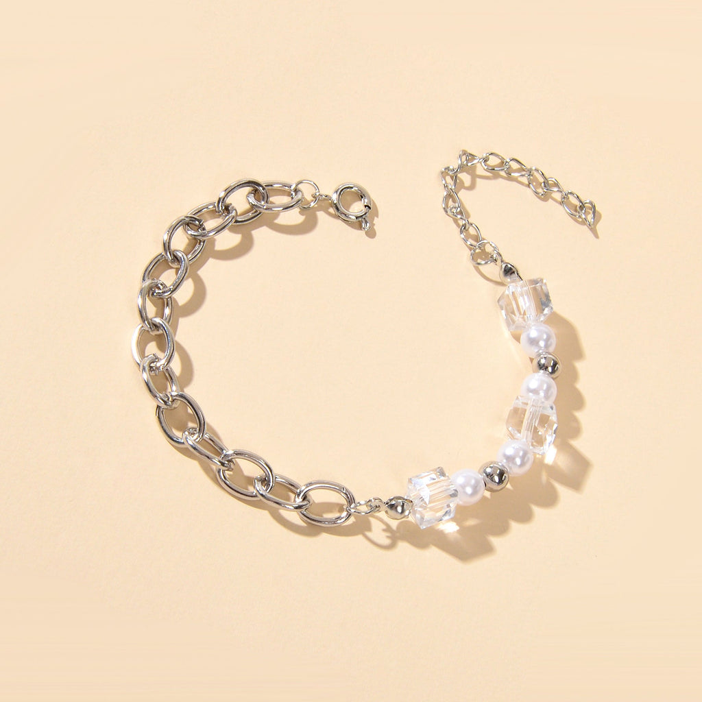 Trendy Accessories Transparent Beads Pearl Silver Chain Bracelet Female Jewelry