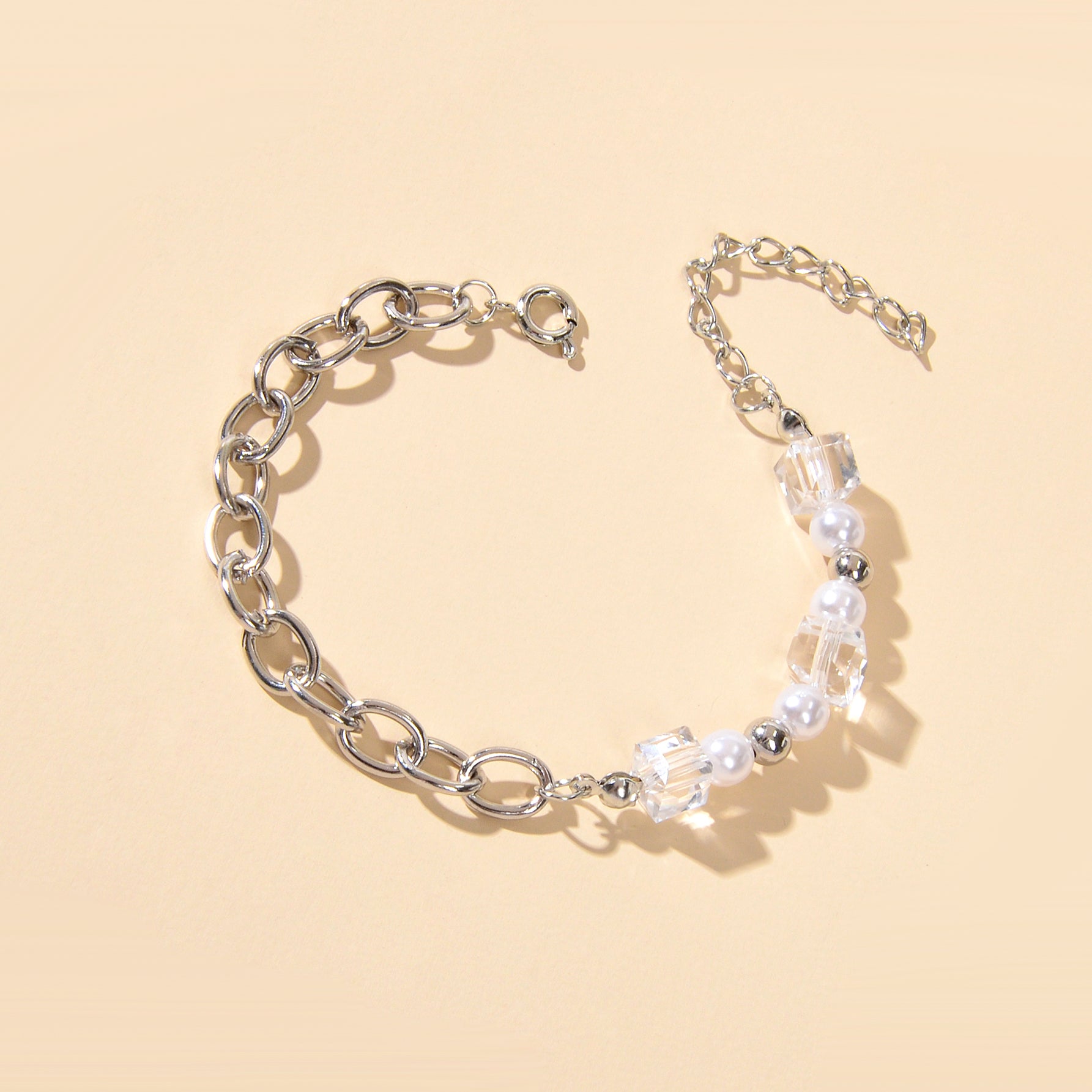 Trendy Accessories Transparent Beads Pearl Silver Chain Bracelet Female Jewelry