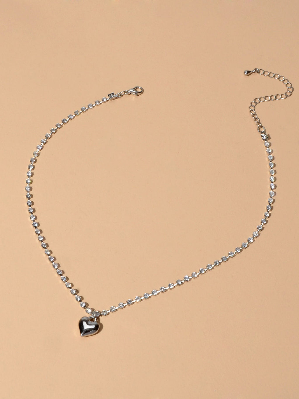 Luxurious Jewellery Full Rhinestone Decor Shining Silver Chain Heart Necklace-4