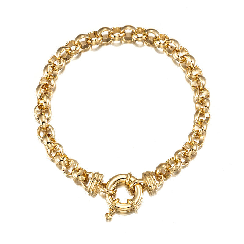 18ct Heavy Yellow Gold Plated 6mm Belcher Chain Bracelet with Bolt Clasp
