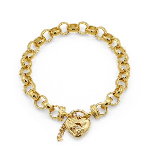 18ct Heavy Yellow Gold Plated  10mm Belcher Chain Bracelet with a Vegas Heart Locket - USA Made