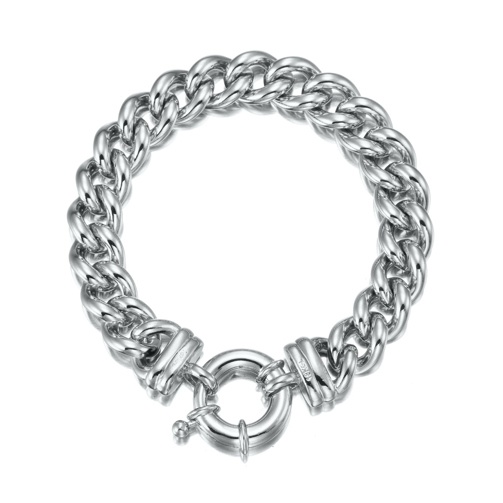 Rhodium Plated Chunky 12mm Euro Curb Chain Bracelet with Marina Bolt Clasp - USA Made