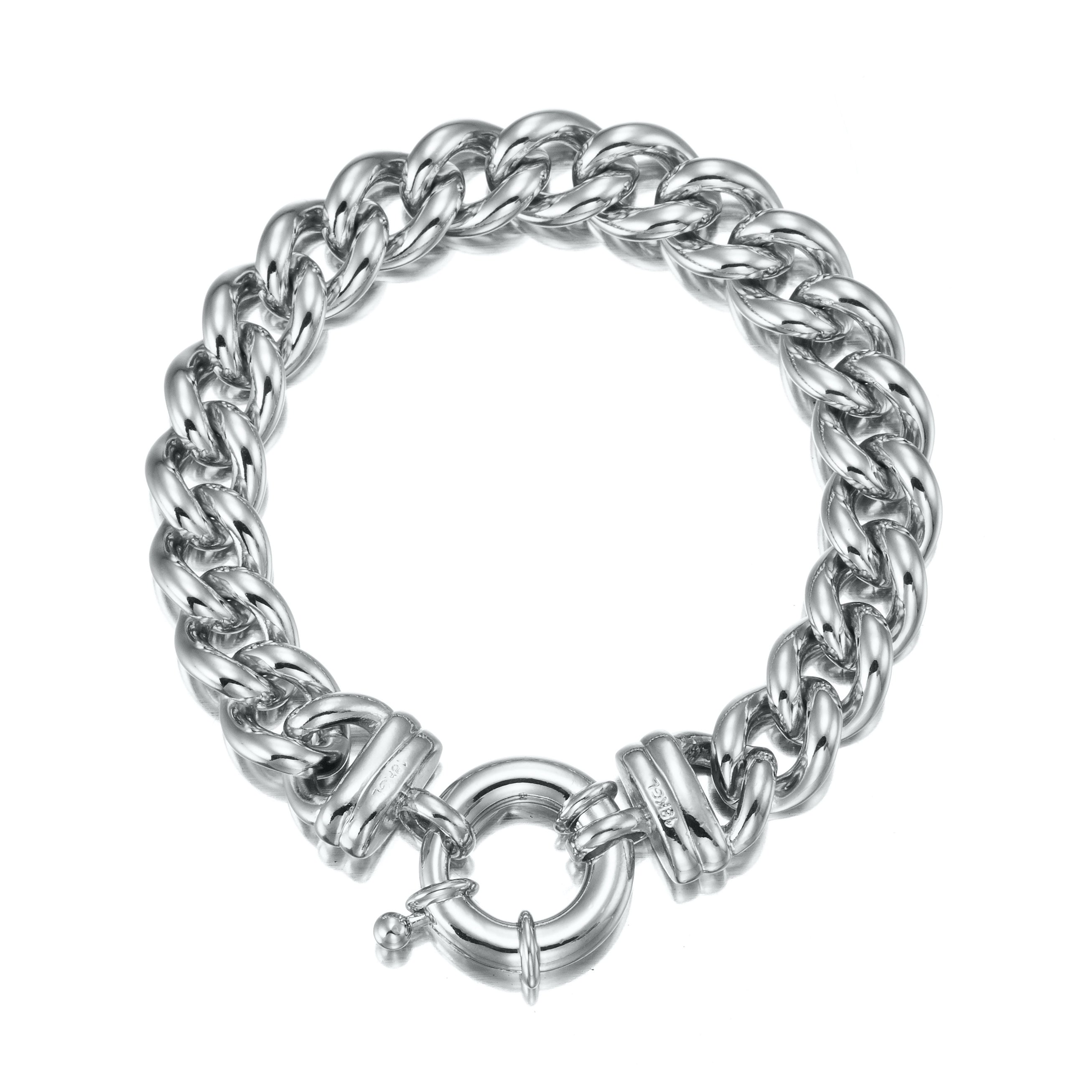 Rhodium Plated Chunky 12mm Euro Curb Chain Bracelet with Marina Bolt Clasp - USA Made