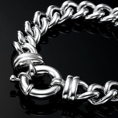 Rhodium Plated Chunky 12mm Euro Curb Chain Bracelet with Marina Bolt Clasp - USA Made