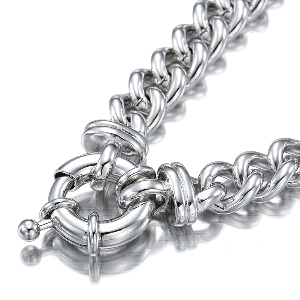 Rhodium Plated Chunky 12mm Euro Curb Chain Bracelet with Marina Bolt Clasp - USA Made