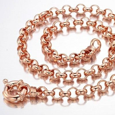 18ct Heavy Rose Gold Plated 10mm Belcher Chain Necklace with Marina Bolt Clasp - USA Made