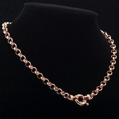 18ct Heavy Rose Gold Plated 10mm Belcher Chain Necklace with Marina Bolt Clasp - USA Made