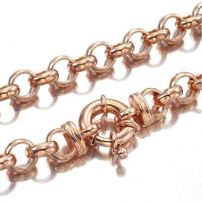 18ct Heavy Rose Gold Plated 10mm Belcher Chain Necklace with Marina Bolt Clasp - USA Made
