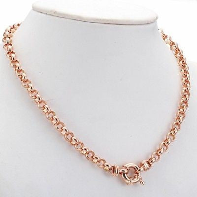 18ct Heavy Rose Gold Plated 10mm Belcher Chain Necklace with Marina Bolt Clasp - USA Made