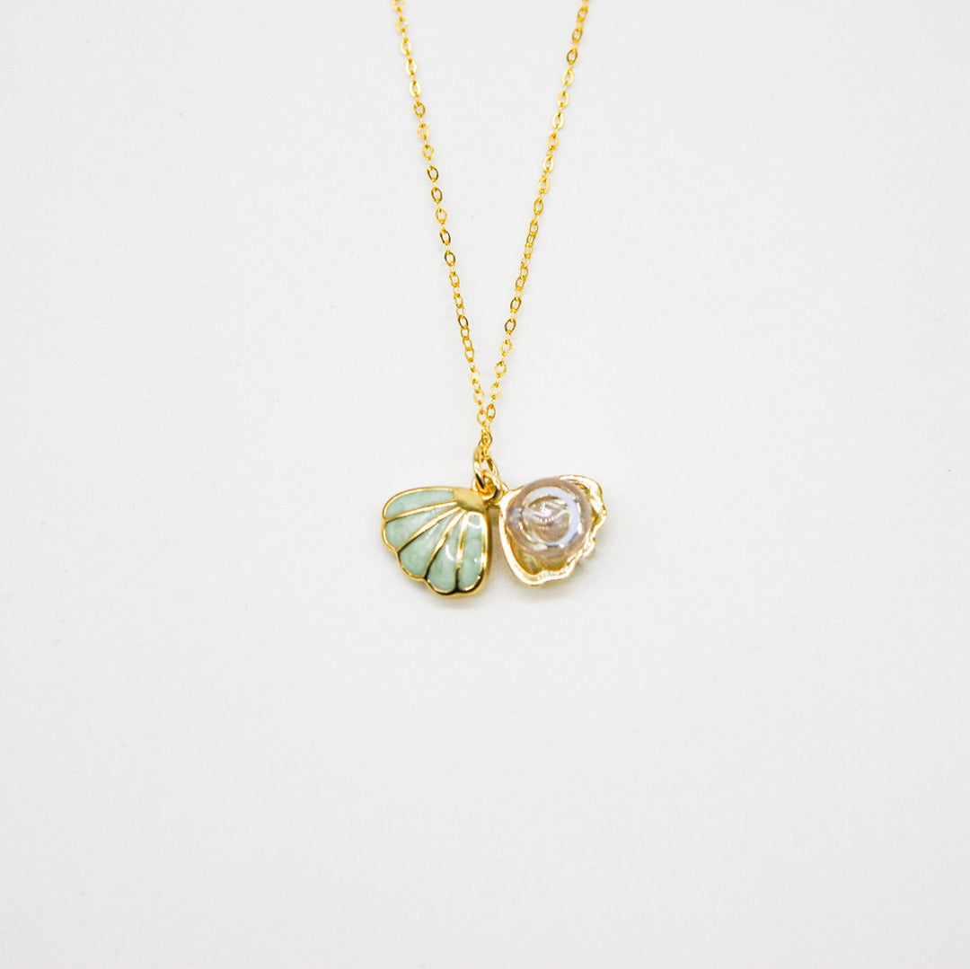 NNEDSZ Gift Box - Aroma Necklace 925 Silver, Gold coated - Green Shell Dreamy Lavender (Light Purple) + Purify Oil Blend-0