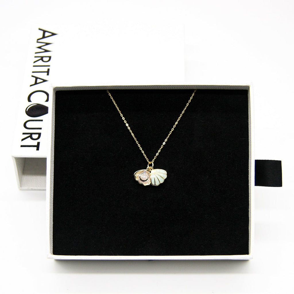 NNEDSZ Gift Box - Aroma Necklace 925 Silver, Gold coated - Green Shell Dreamy Lavender (Light Purple) + Purify Oil Blend-2