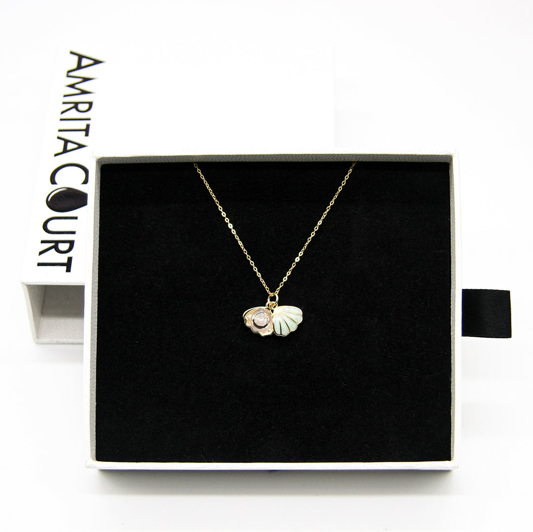NNEDSZ Gift Box - Aroma Necklace 925 Silver, Gold coated - Green Shell Dreamy Lavender (Light Purple) + Purify Oil Blend-2