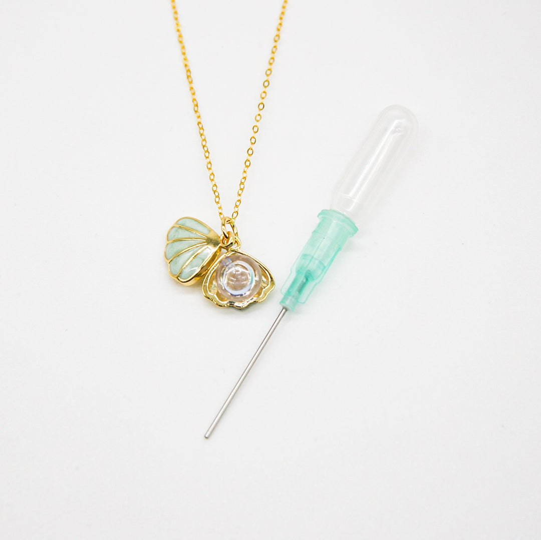 NNEDSZ Gift Box - Aroma Necklace 925 Silver, Gold coated - Green Shell Dreamy Lavender (Light Purple) + Purify Oil Blend-3