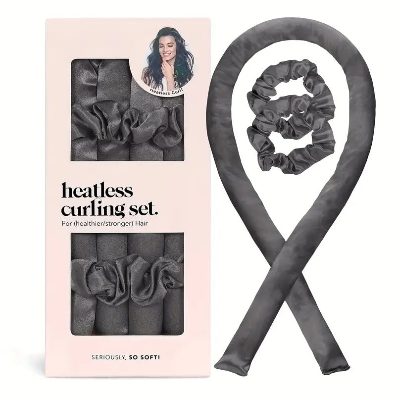NNEDSZ 2 Pcs Black Satin Heatless Hair Curling Rod Set for Sleep-In Styling | No Heat Damage | Tie-Dye Design-0